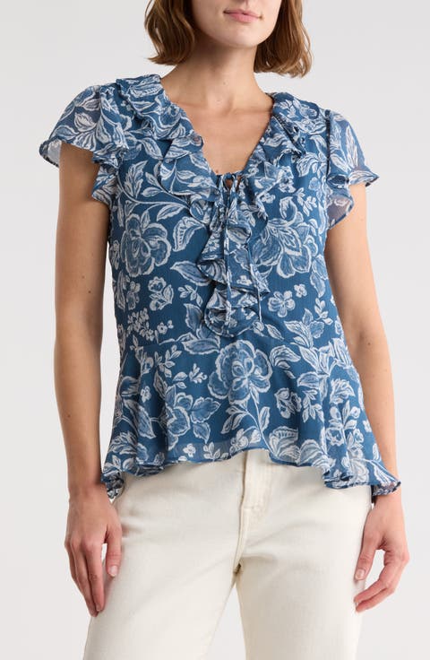 Floral Flutter Sleeve Ruffle Peplum Top