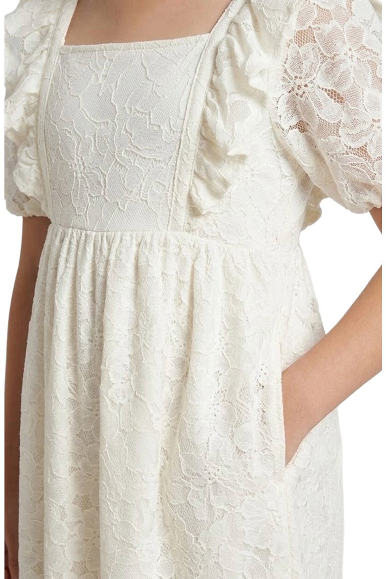 Kids' Floral Lace Cotton Puff Sleeve Dress, Alternate, color, CREAM