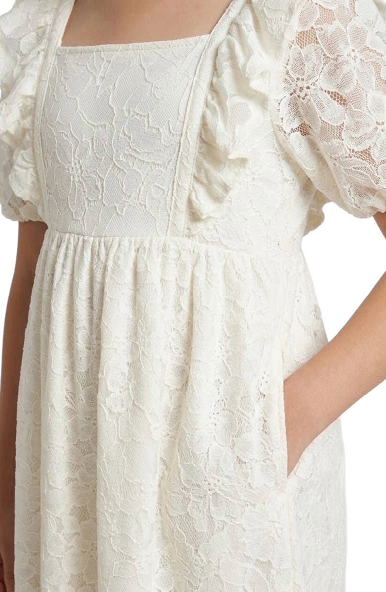 Hayden Girls Kids' Floral Lace Cotton Puff Sleeve Dress, Alternate, color, 