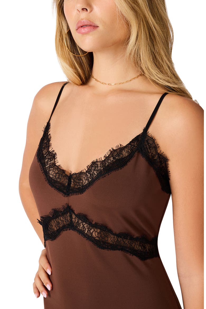 Laurine Lace Trim Minidress, Alternate, color, SHAVED CHOCOLAT