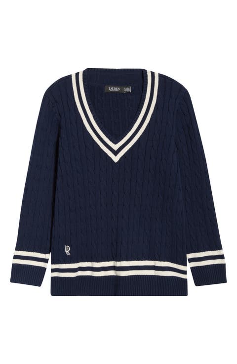 Cable Stitch Crewneck Cotton Sweater (Plus)