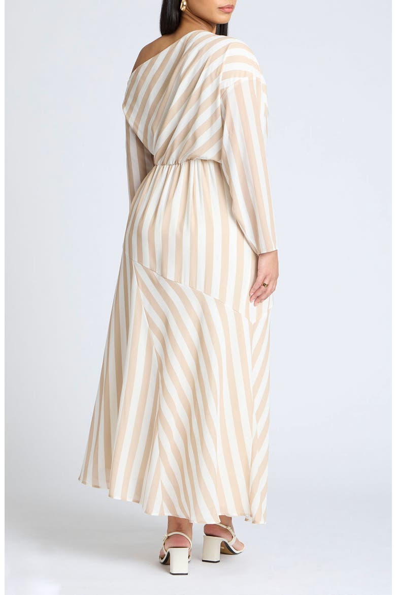 Stripe One-Shoulder Long Sleeve Dress, Alternate, color, BEIGE CREAM STRIPE