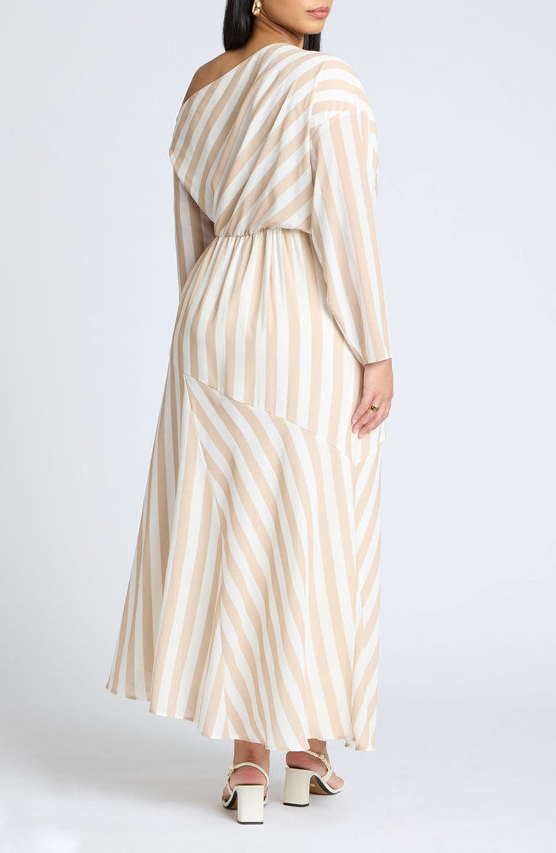 ELOQUII Stripe One-Shoulder Long Sleeve Dress, Alternate, color, 