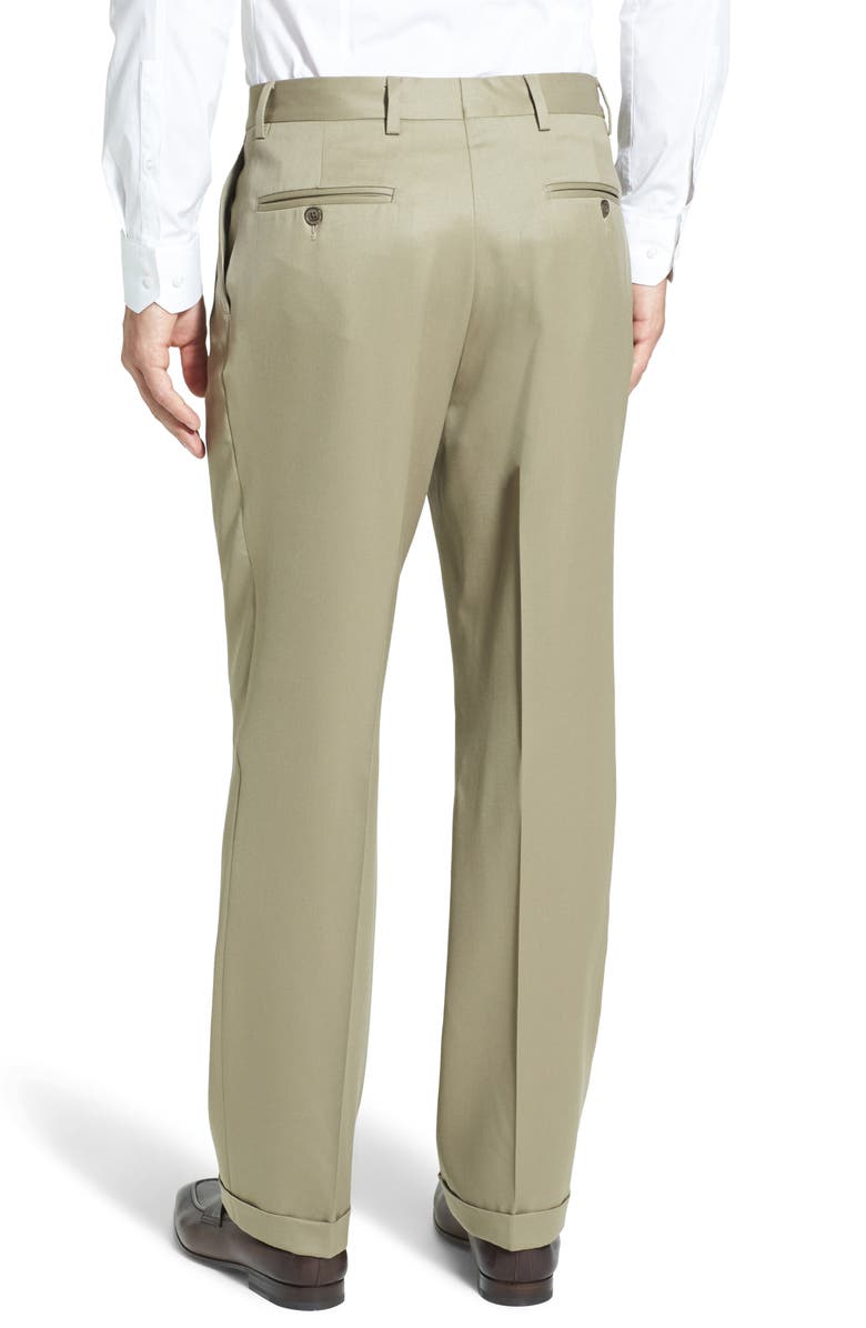 Berle Pleated Classic Fit Wool Gabardine Dress Pants, Alternate, color, Tan
