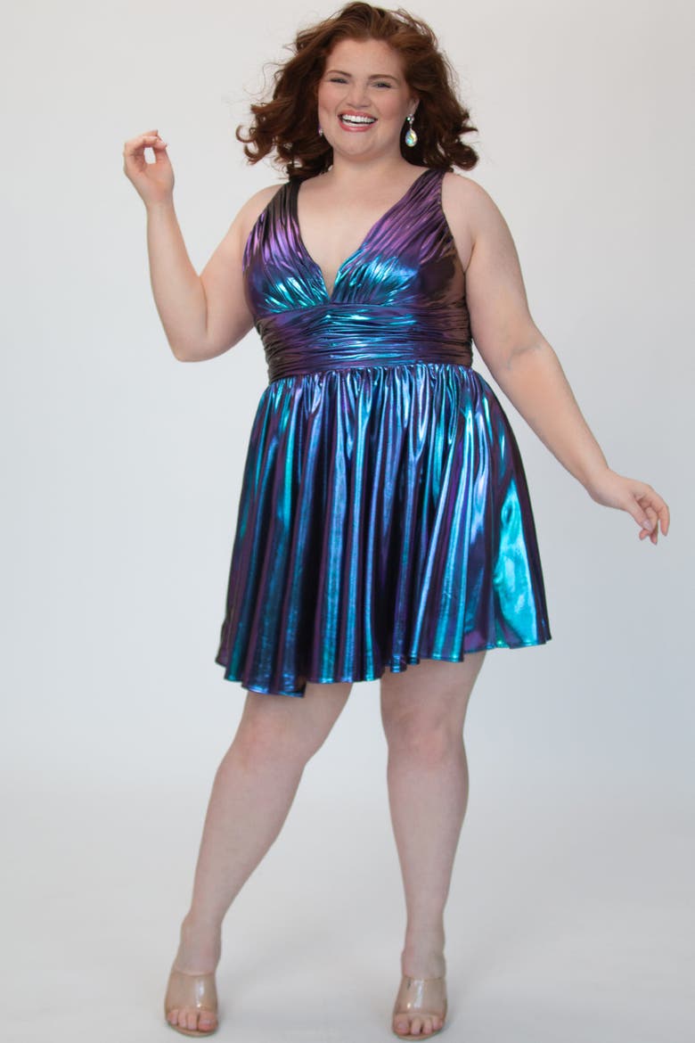 Bra-friendly Iridescent A-line Party Dress, Main, color, Prism