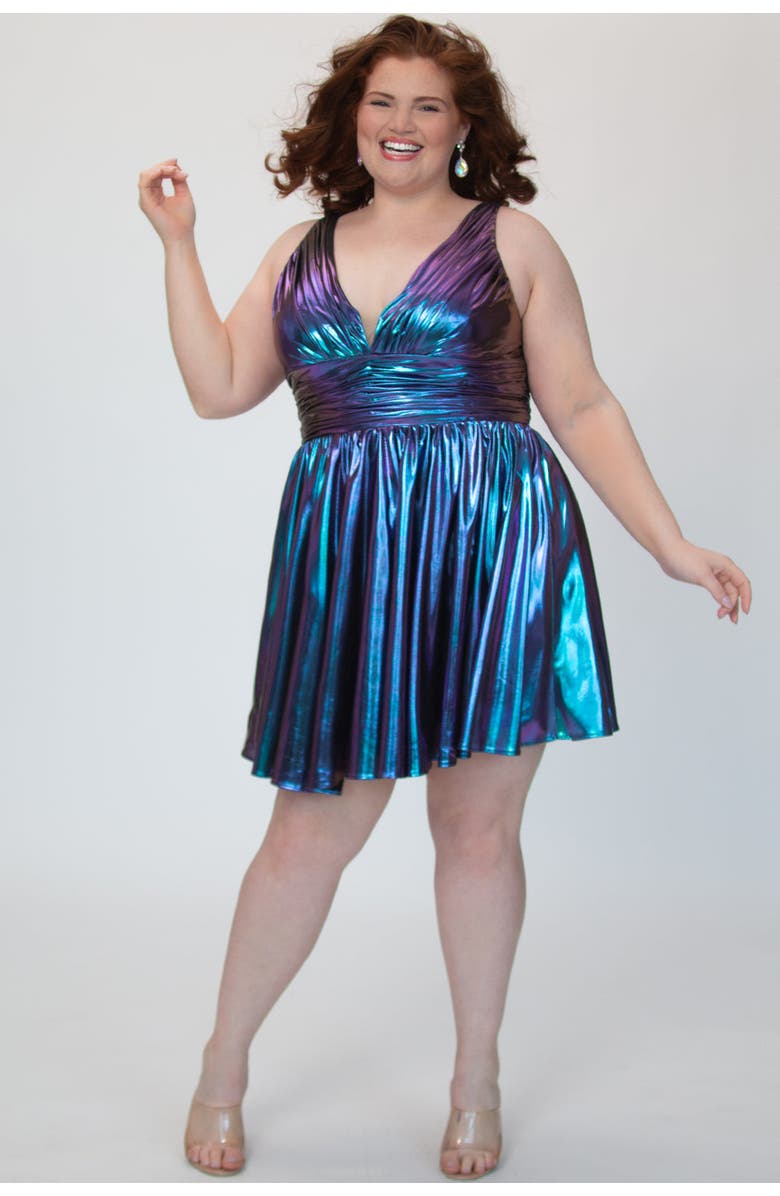 Sydney's Closet Bra-friendly Iridescent A-line Party Dress, Main, color, Prism