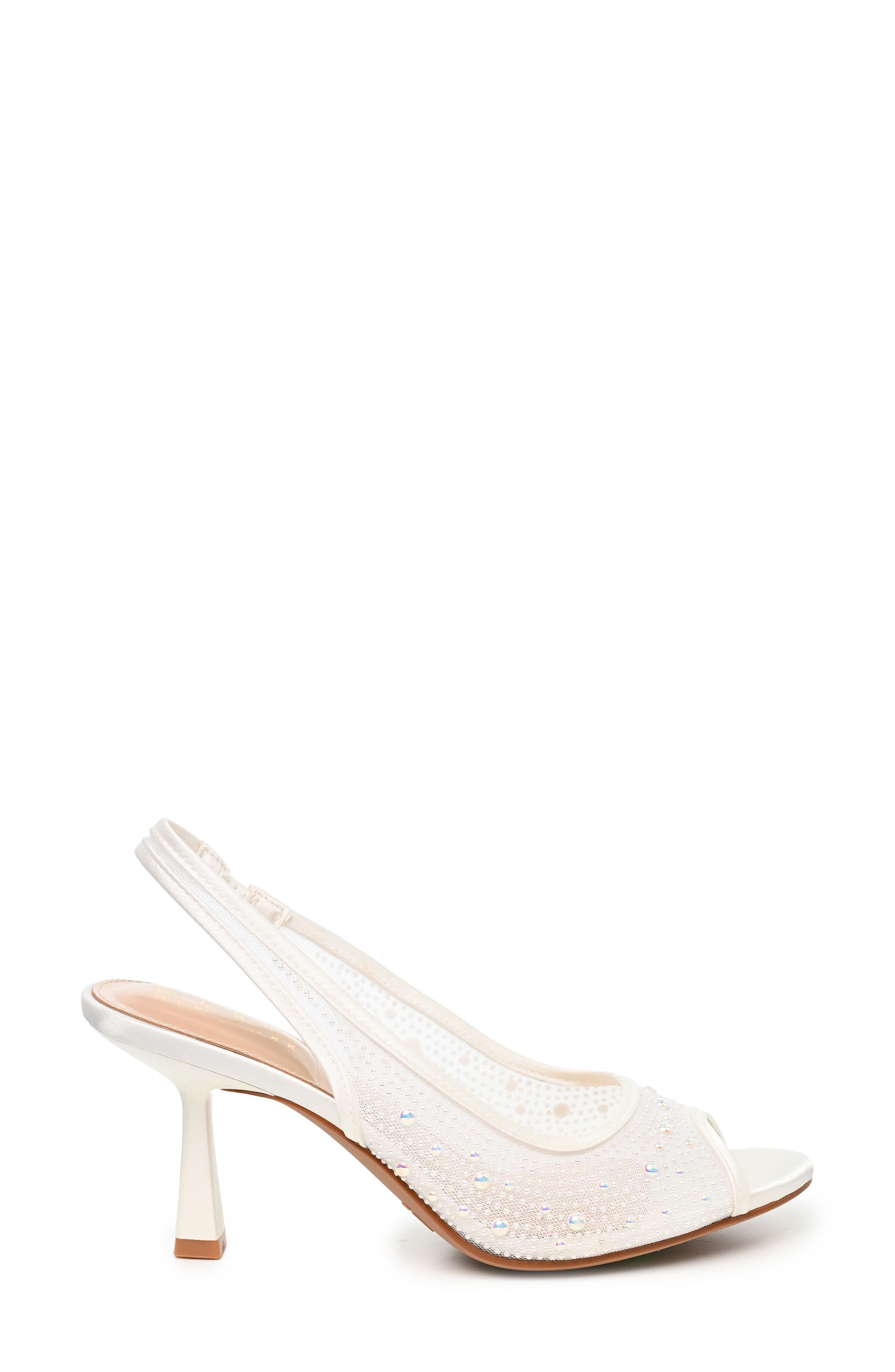 Peeps Crystal Peep Toe Slingback Pump, Alternate, color, WHITE PEARL MESH