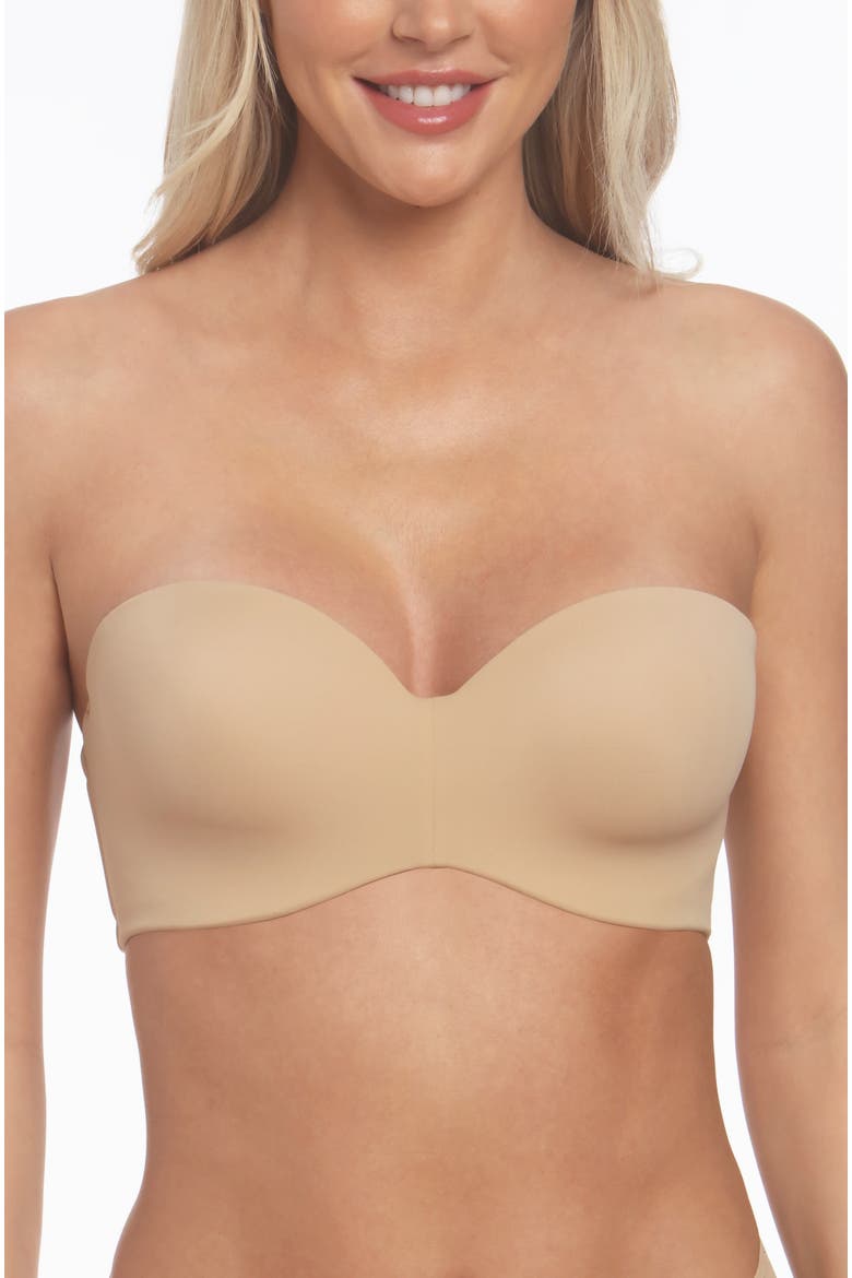 Bella Strapless Seamless Hidden Underwire Convertible Bandeau Bra with Clear & Matching Straps, Main, color, Mocha