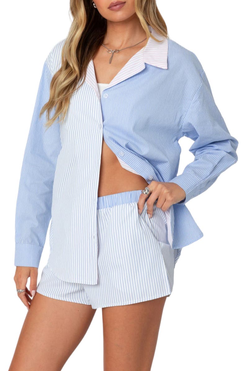 EDIKTED Oaklie Mixed Stripe Button-Up Shirt, Alternate, color, 