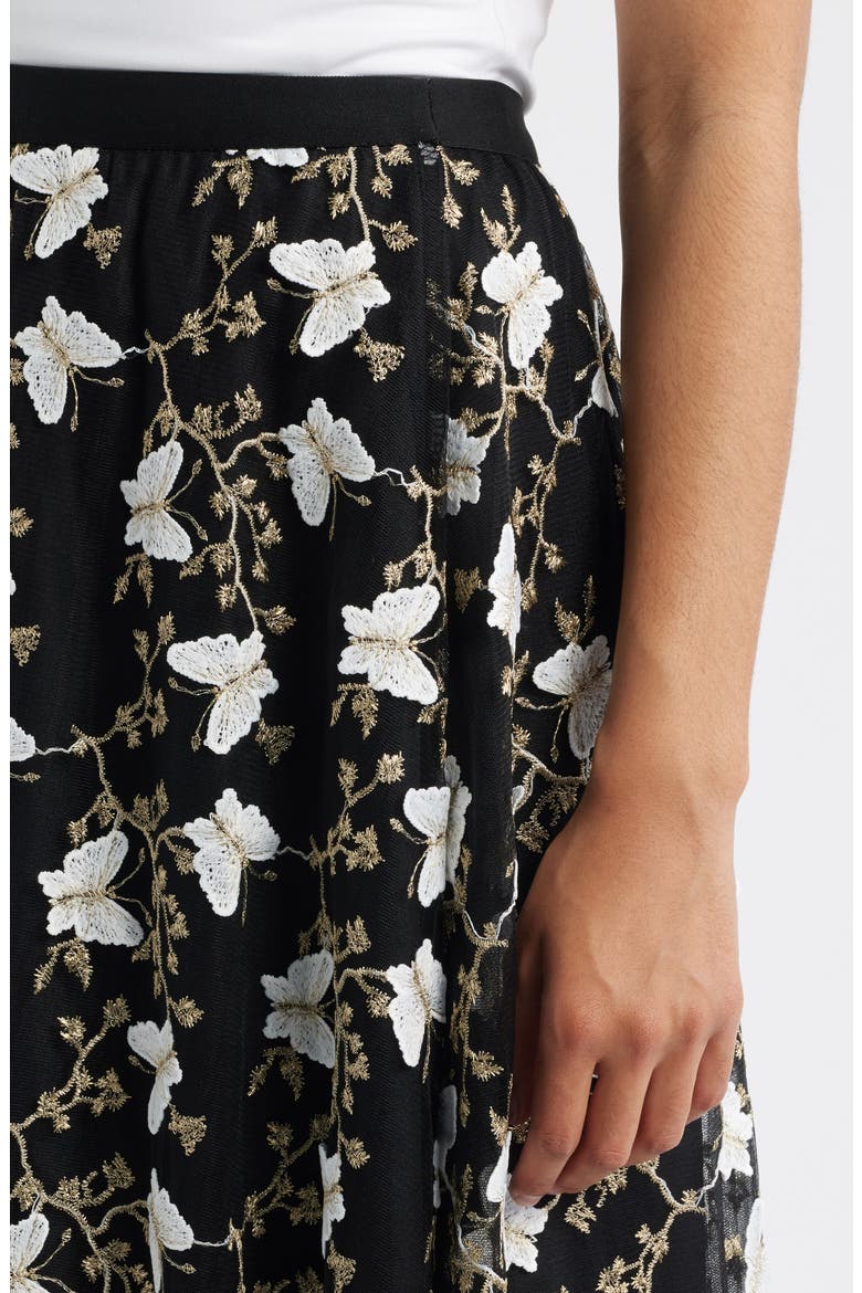 Marie Embroidered A-Line Skirt, Alternate, color, BLACK
