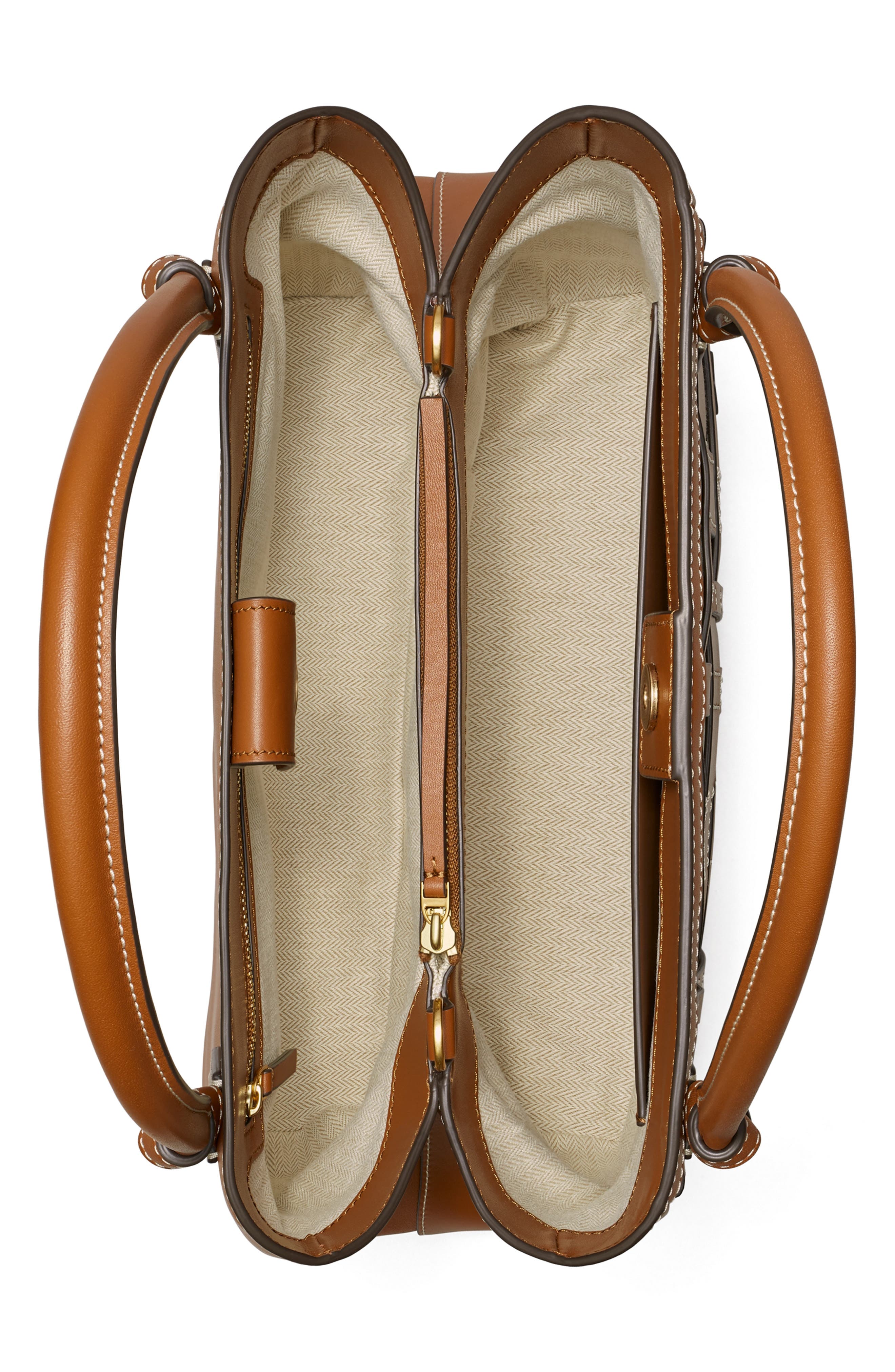 Tory Burch McGraw Canvas & Leather Woven Satchel, Alternate, color, 