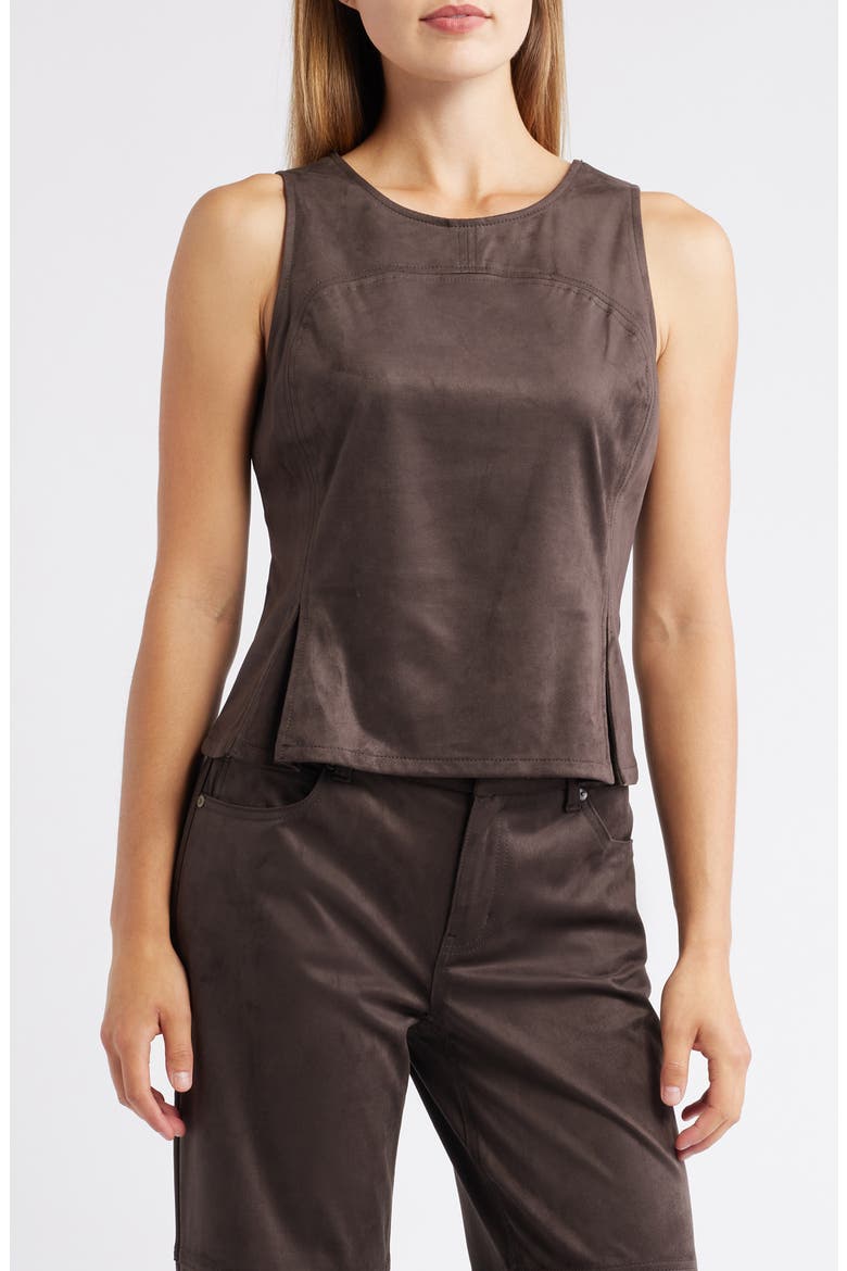 Pleated Hourglass Sleeveless Faux Suede Top, Main, color, COFFEE