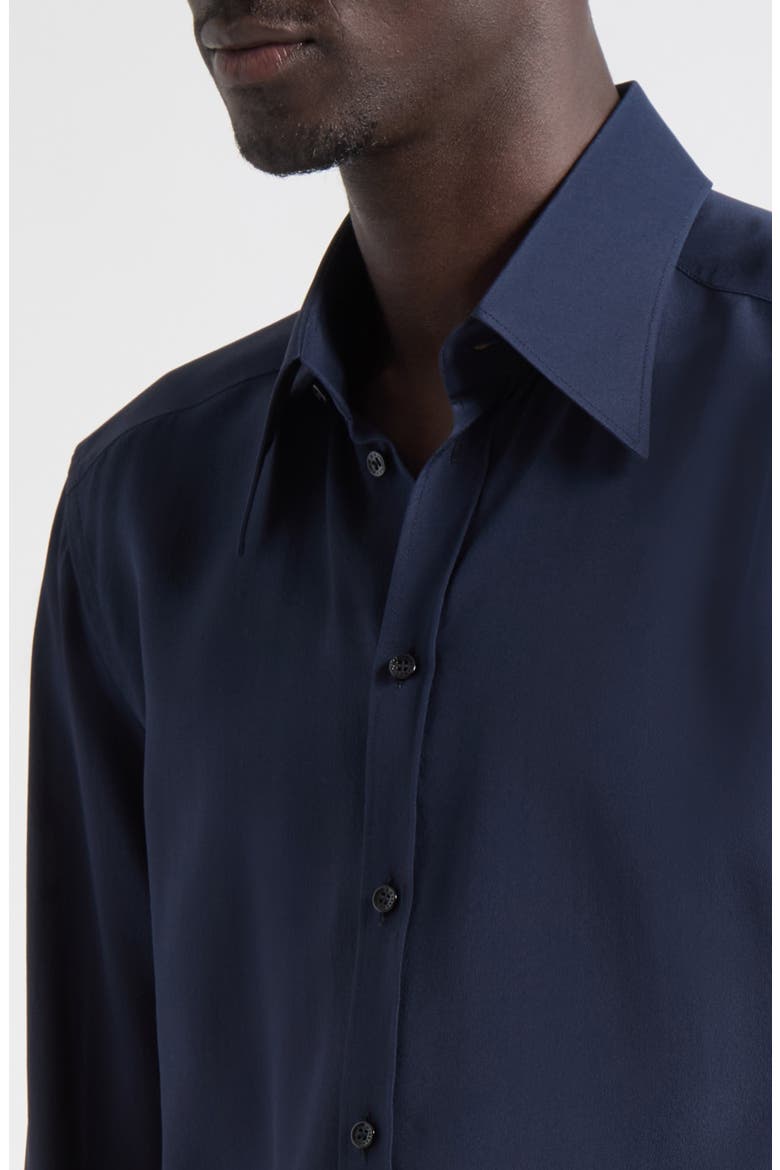 Martini Fit Silk Crêpe de Chine Button-Up Shirt, Alternate, color, DARK BLUE