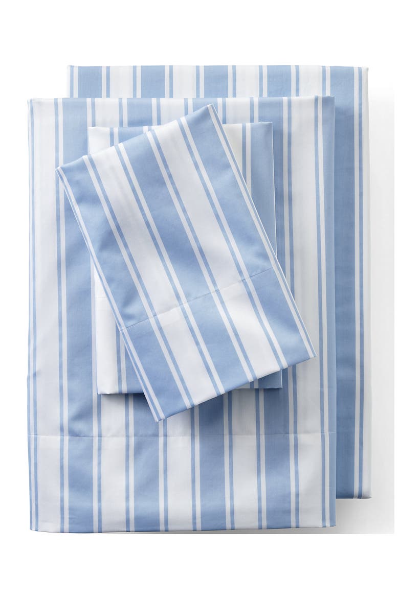 Supima Cotton No Iron Sateen Printed Pillowcases - 400 Thread Count, Main, color, Light Sea Blue Sail Stripes
