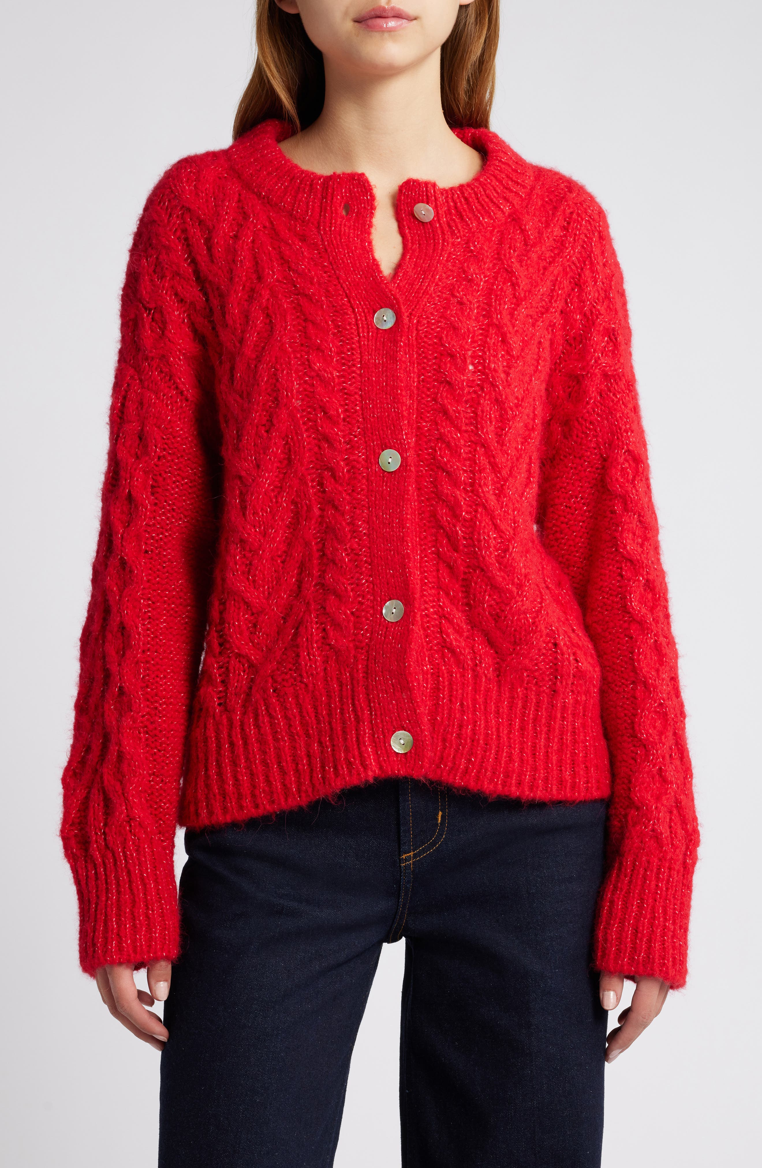 Amelie Cable Wool & Alpaca Blend Cardigan