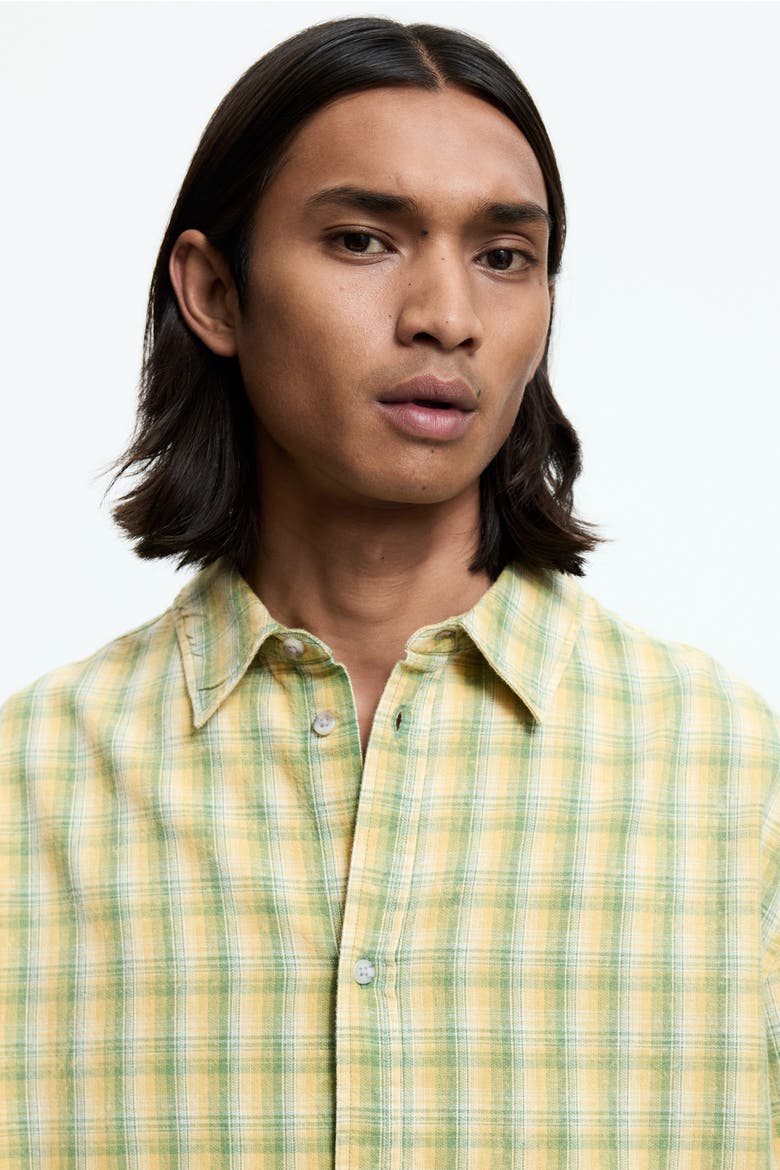 Regular Fit Short-sleeved Shirt, Alternate, color, Light green/checked