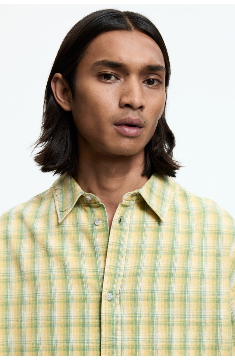H&M Regular Fit Short-sleeved Shirt, Alternate, color, Light Green/Checked