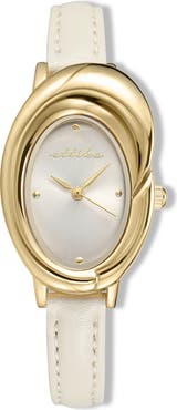 Ettika Sculpted Oval Leather Strap Watch