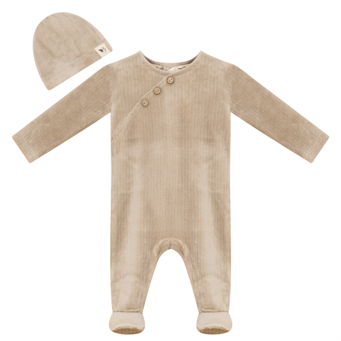 Velour Romper with Matching Hat
