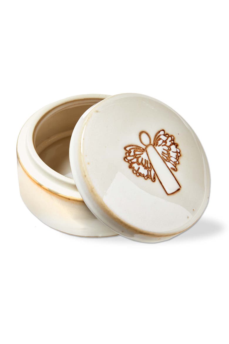 Angel Trinket Dish with Lid Decorative Ceramic Tray Christmas, Main, color, Beige
