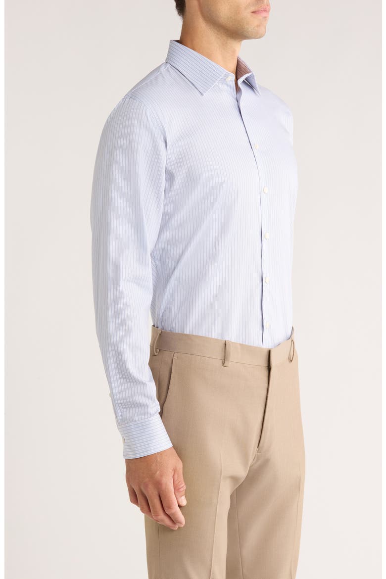 Trim Fit Stripe Premium Non-Iron Cotton Dress Shirt, Alternate, color, BLUE ANTICA STRIPE