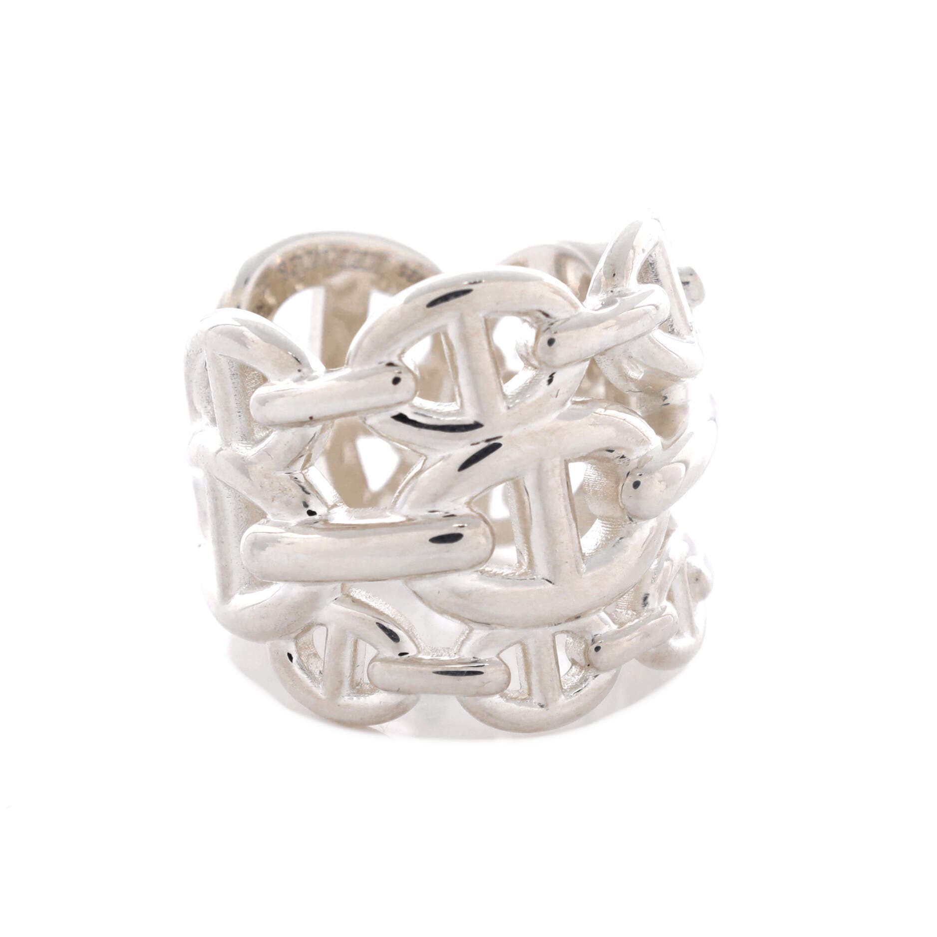 Pre-Owned Hermes Chaine d'Ancre Enchainee Ring Sterling Silver GM, Alternate, color, Silver