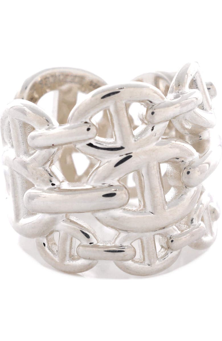 Pre-Owned Hermes Chaine d'Ancre Enchainee Ring Sterling Silver GM, Alternate, color, Silver