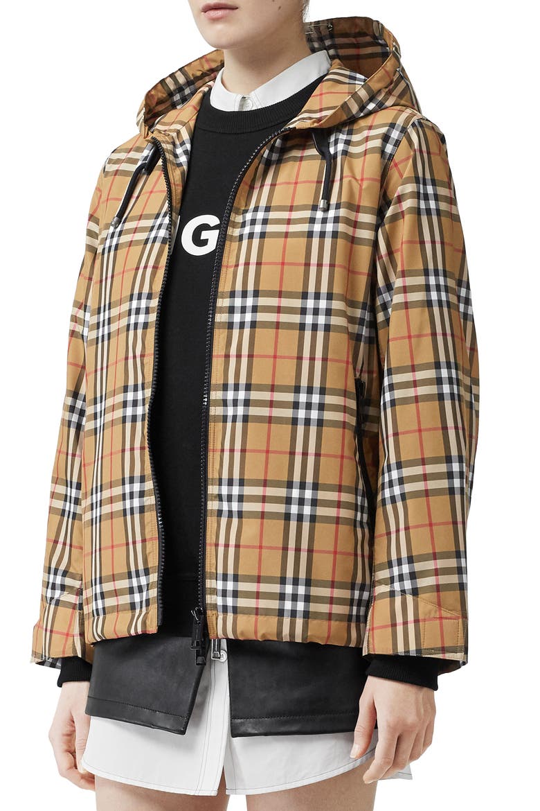 Winchester Vintage Check Hooded Rain Jacket, Main, color, ANTIQUE YEL IP CHK