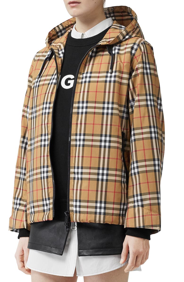 Burberry Winchester Vintage Check Hooded Rain Jacket, Main, color, 