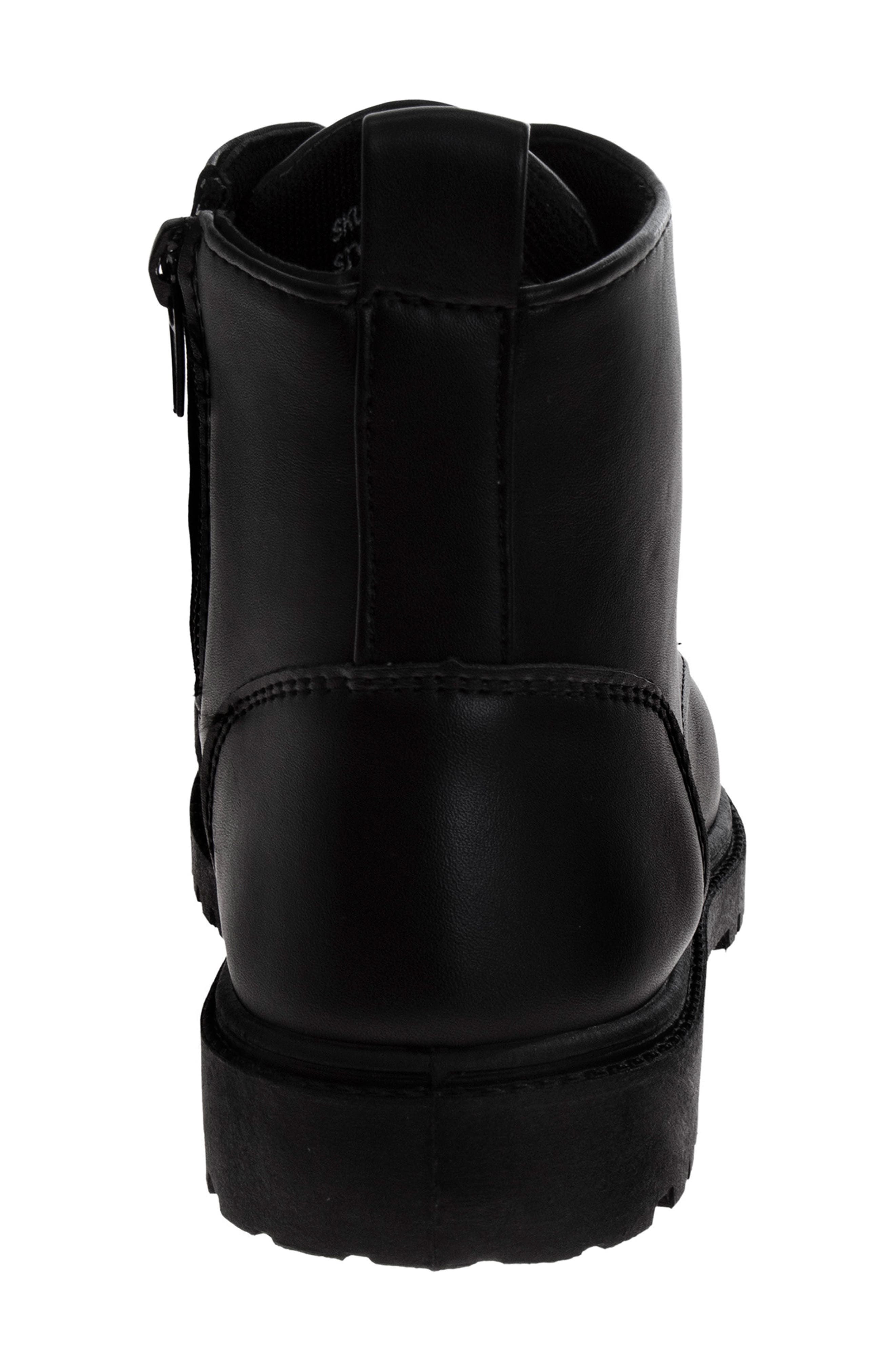 Kids' Faux Leather Combat Boot, Alternate, color, BLACK