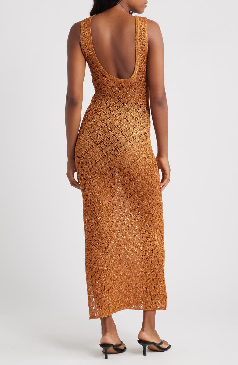 Topshop Sequin Metallic Knit Scoop Back Midi Dress, Alternate, color, Orange