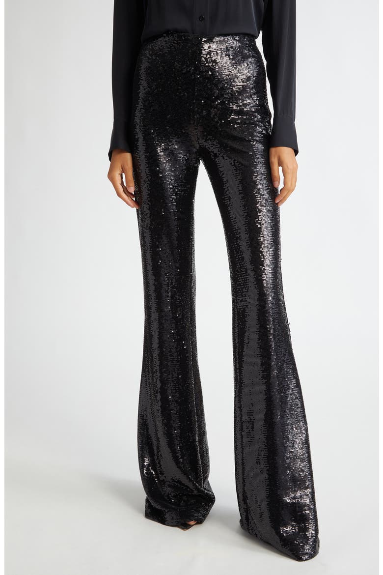 Honor Sequin Flare Leg Pants, Main, color, BLACK