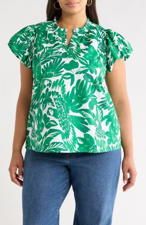 Masey Tropical Keni Split Neck Cotton Top (Plus)