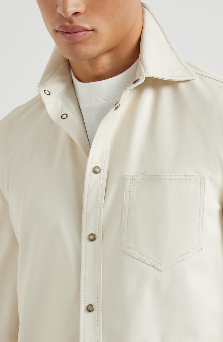 Brunello Cucinelli Calfskin overshirt, Alternate, color, Ivory
