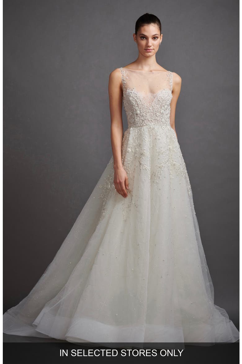 Gabriela Beaded Lace & Tulle Wedding Dress, Main, color, IVORY