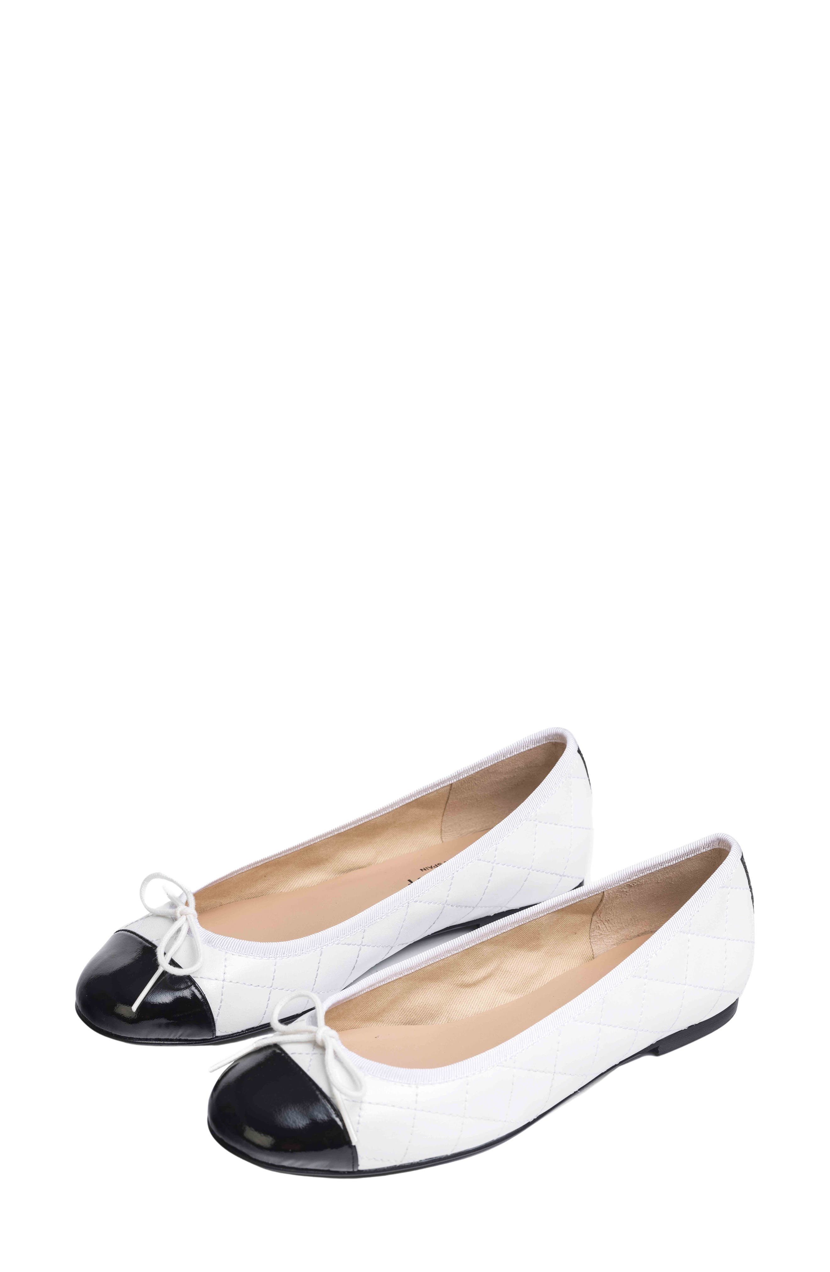 Belle Quilted Ballerina Flat, Alternate, color, WHITE/ BLACK COMBO