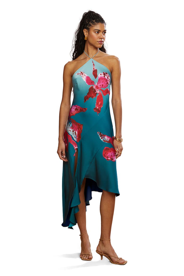 Alohi Placed Print Dress, Main, color, Blue Speckled Iris