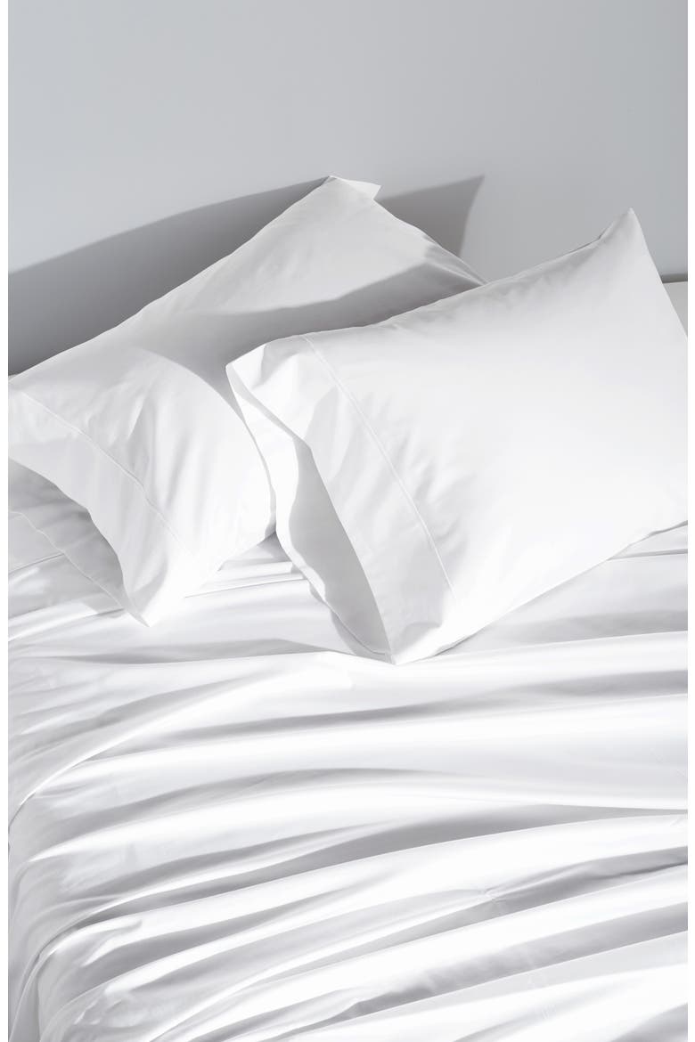 Indulgence Cotton & Silk Flat Sheet, Alternate, color, WHITE