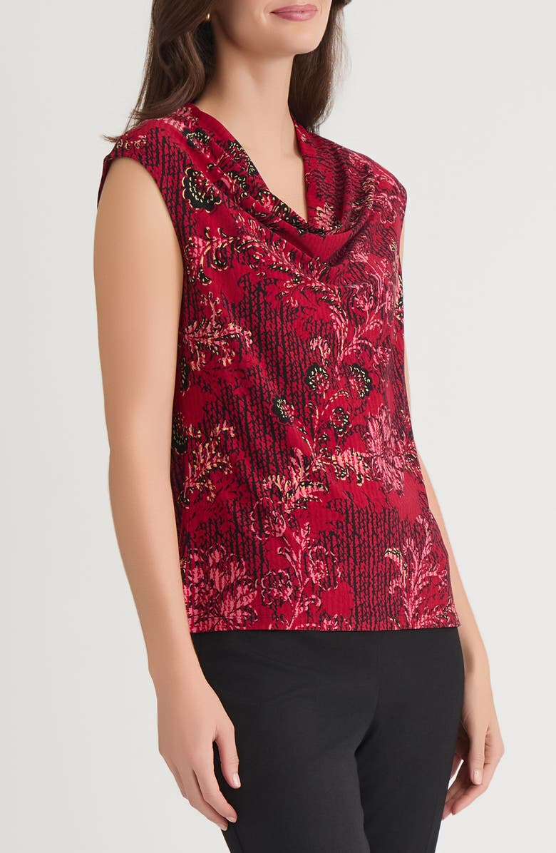 KASPER Floral Cowl Neck Cap Sleeve Top, Alternate, color, Black Multi