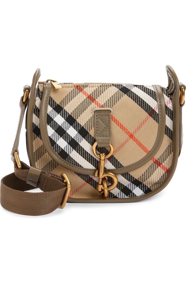 Burberry Mini B Clip Check Coated Canvas Messenger Bag, Main, color, Sand