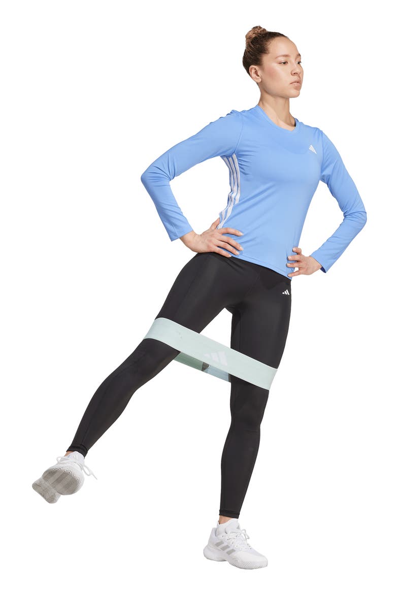 Essentials Long Sleeve 3-Stripes Workout Top, Alternate, color, BLUE FUSION/ WHITE