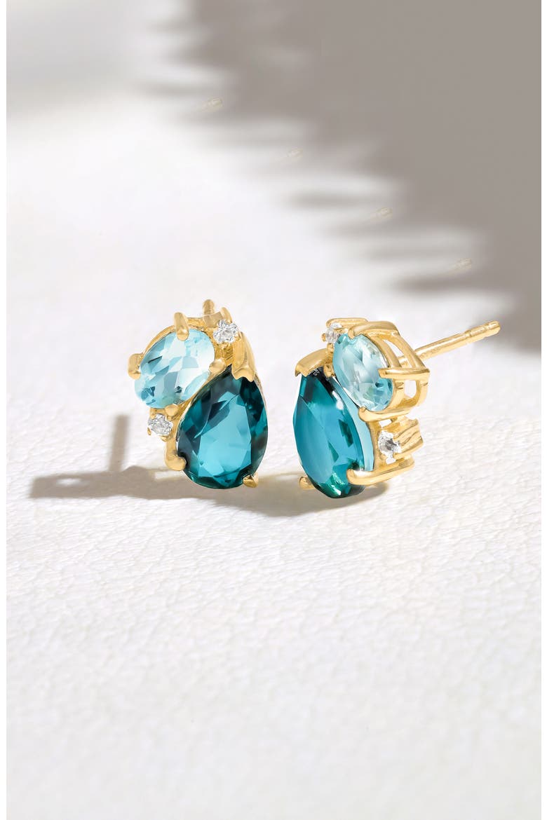 Blue Topaz, Quartz & White Topaz Stud Earrings, Alternate, color, BLUE