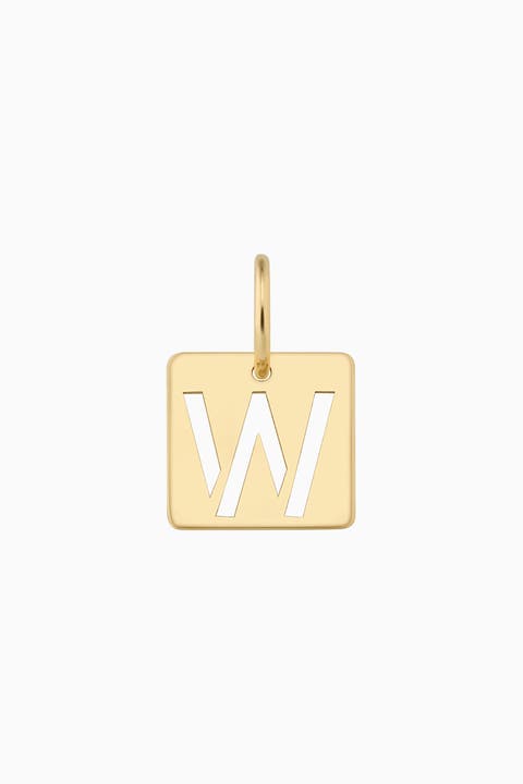 14K Yellow Gold Initial Tile Pendant Charm