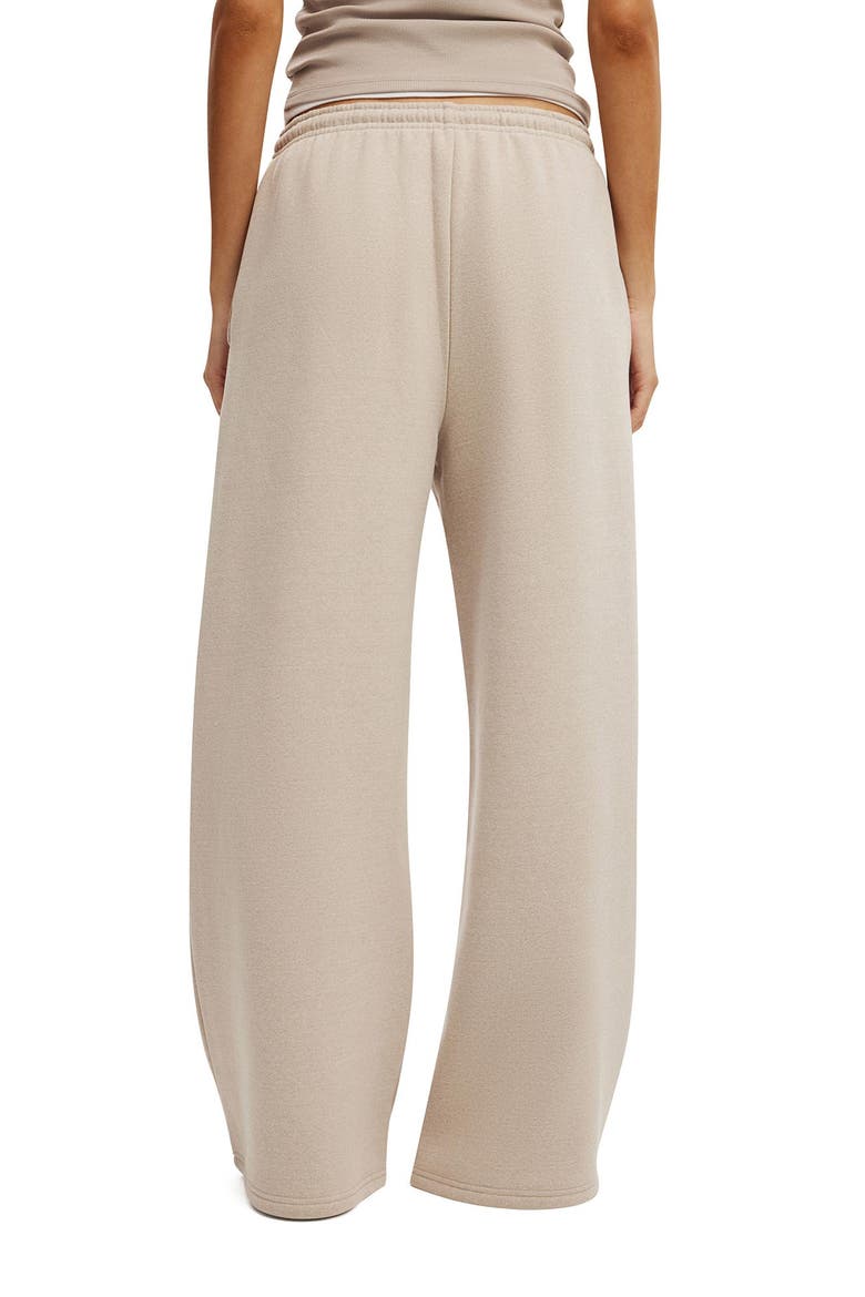 Women's Active Plush Tie Waist Wide Leg Sweatpant, Alternate, color, Sesame Marle
