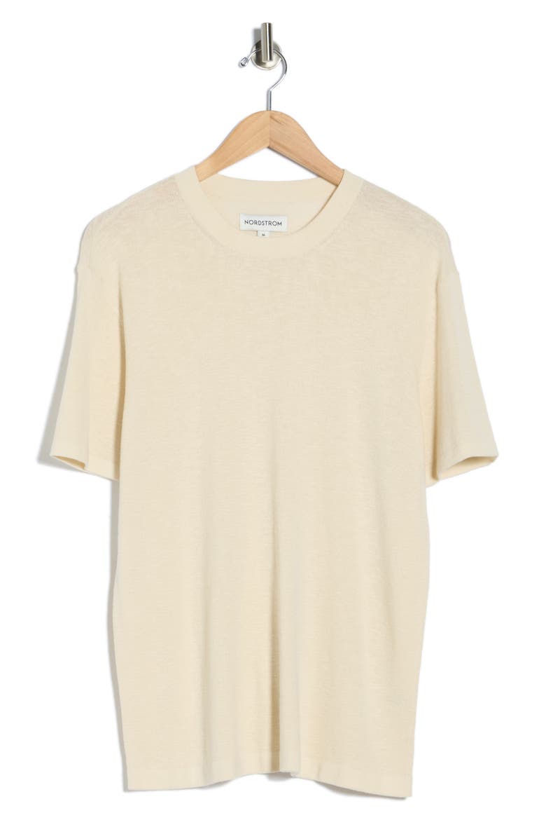 Short Sleeve Cotton Blend Sweater, Alternate, color, BEIGE OAK HEATHER