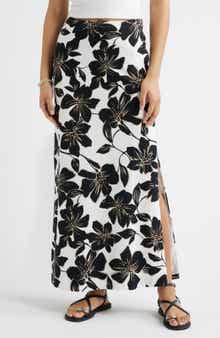 Linen Blend Column Maxi Skirt