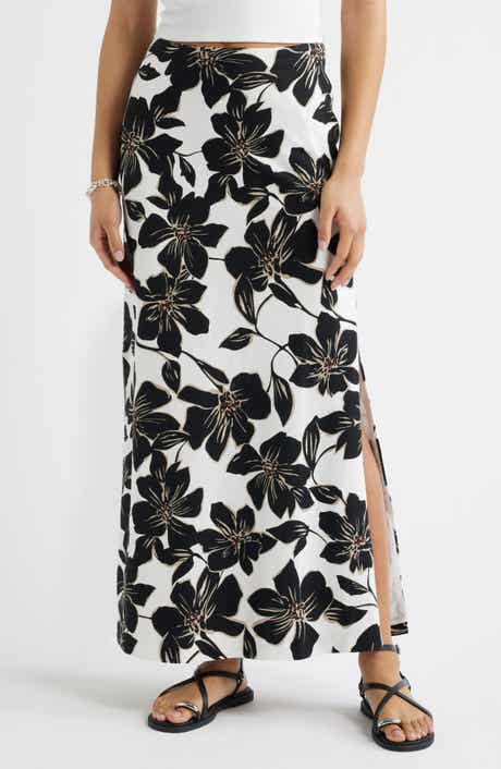 Linen Blend Column Maxi Skirt