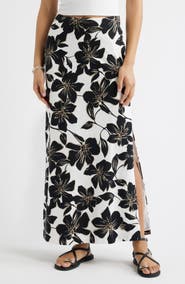 Open Edit Linen Blend Column Maxi Skirt