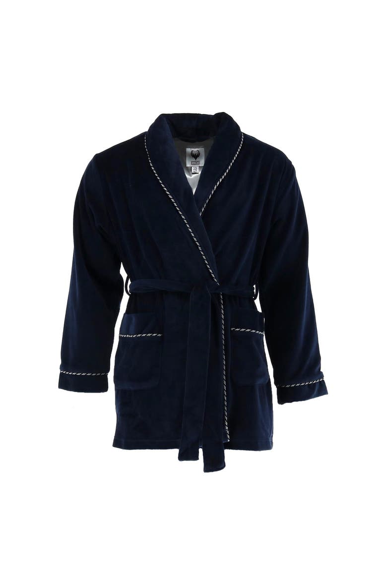 Men's Velour Smoking Jacket with Satin Lining, Main, color, Navy