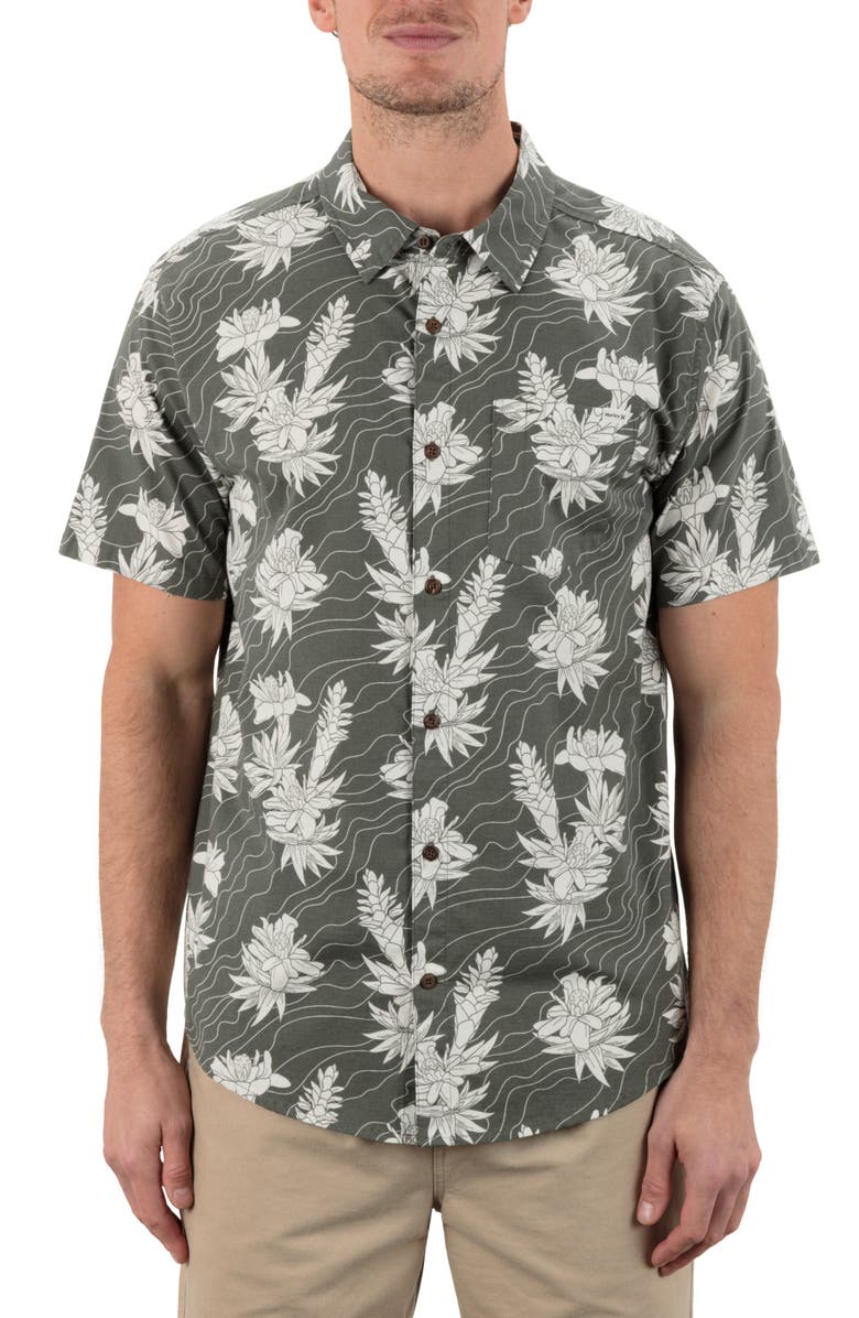 Hurley One and Only Lido Stretch Woven Shirt, Main, color, Army